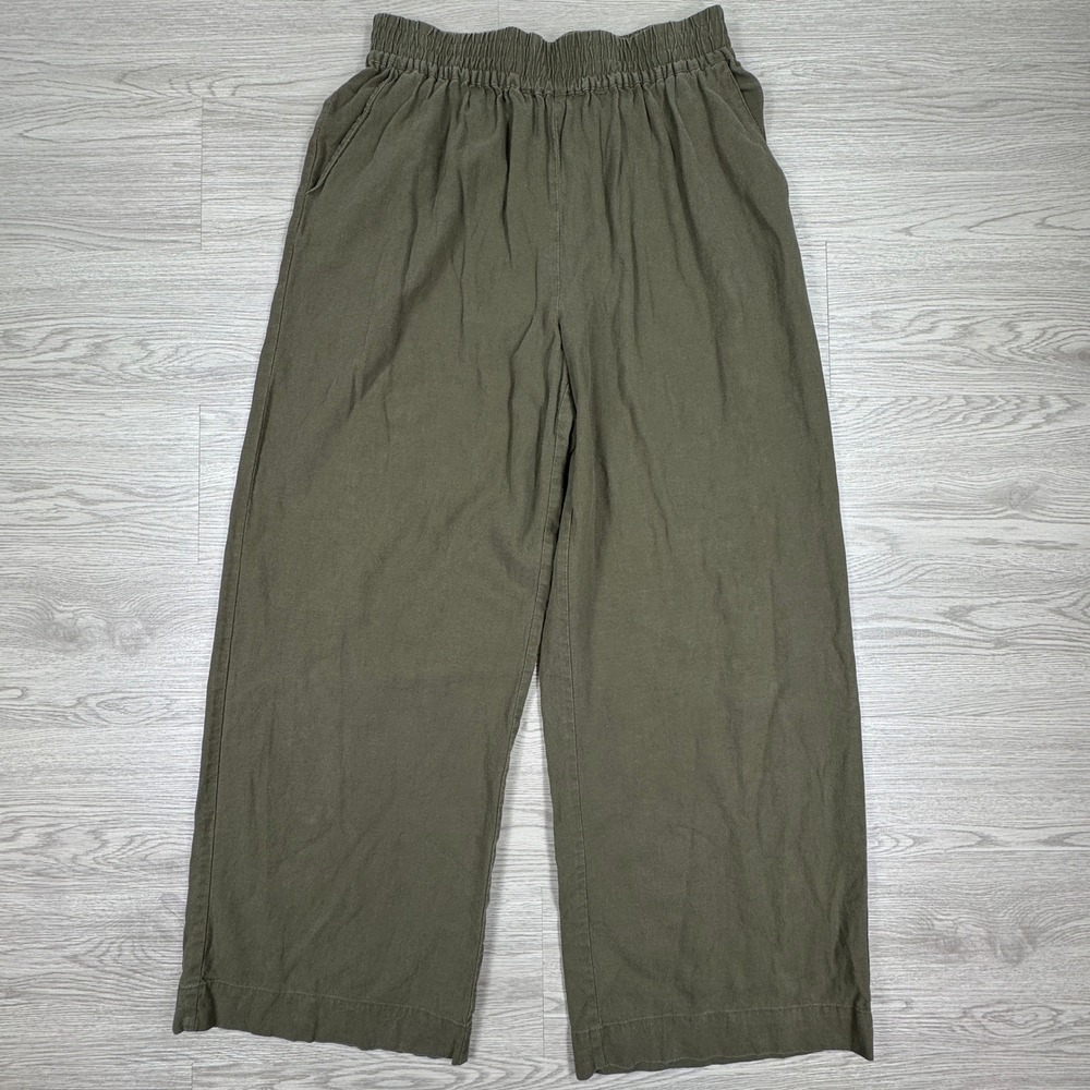 Treasure & Bond Women Pants Wide Leg Pull On Green Small Linen Blend Casual
